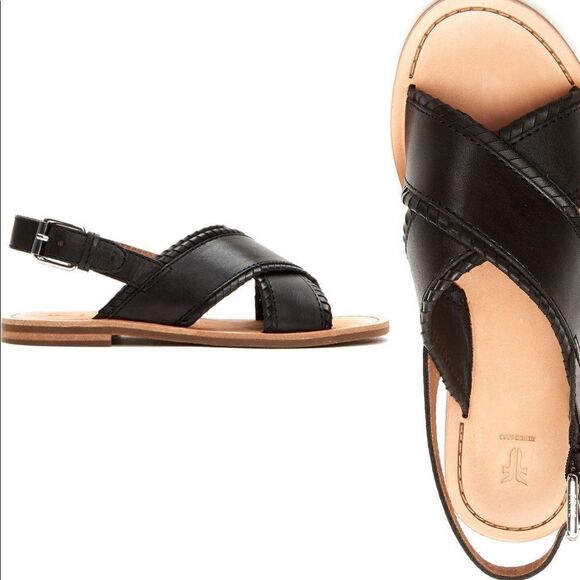 💥Frye leather feather criss cross sandal in black size 7,5 and 6,5 - Picture 2 of 16